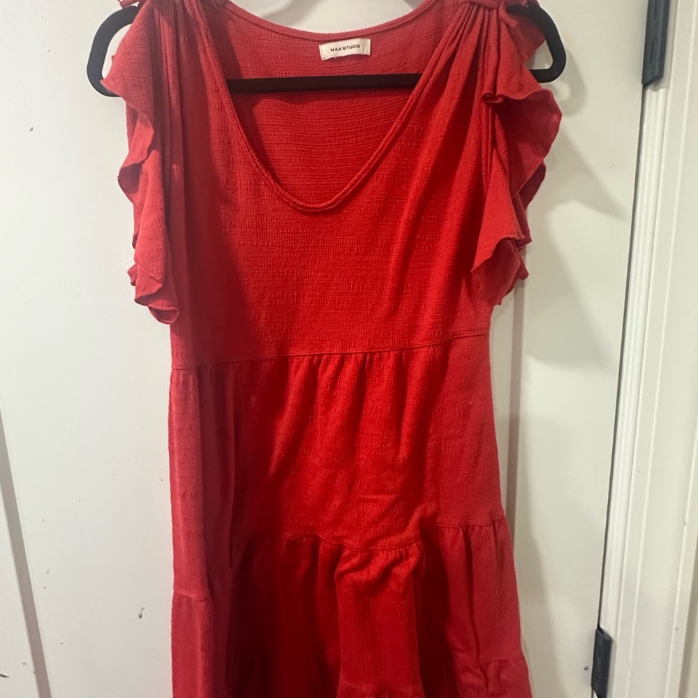 MaxMara Red Ruffle Sleeve Dress